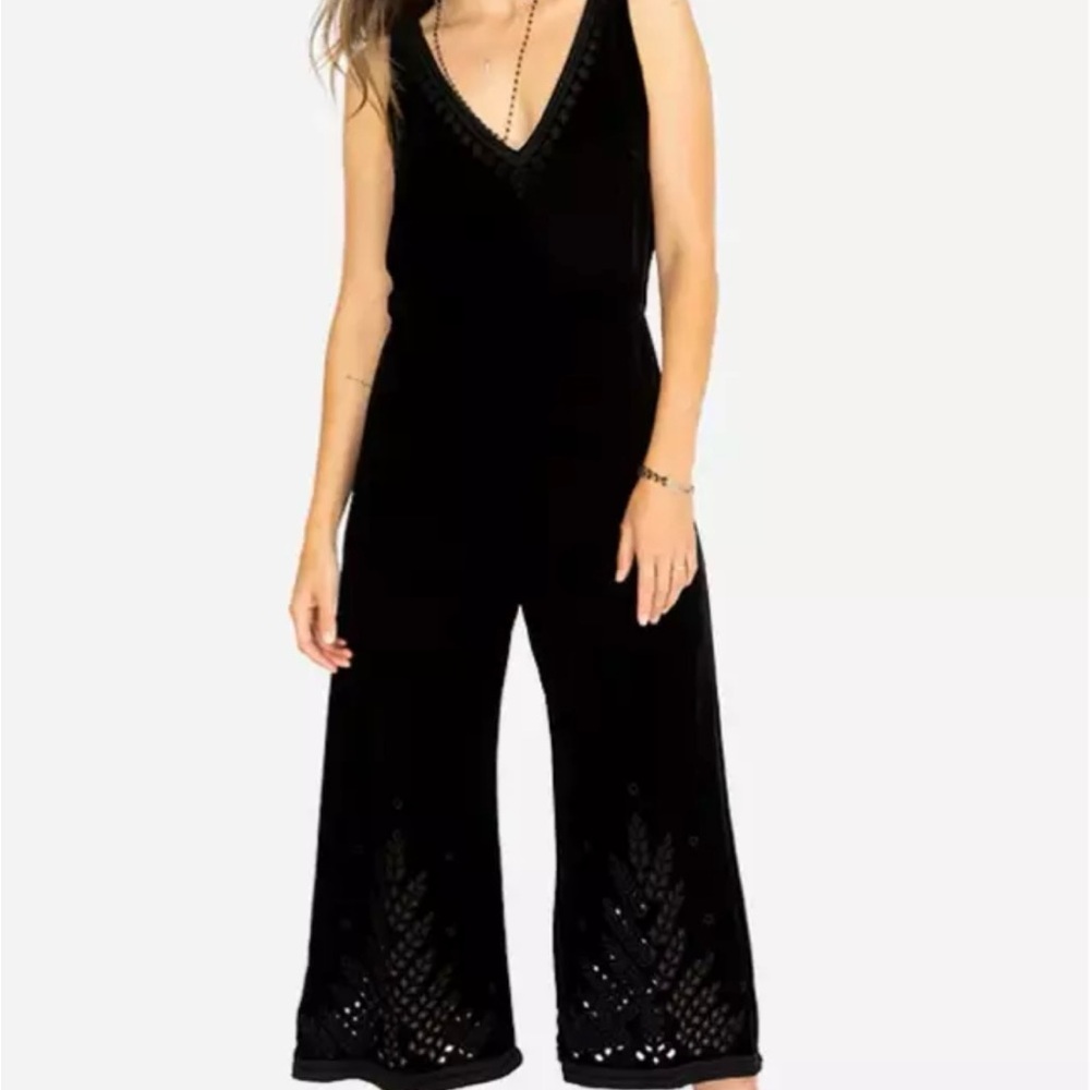 Johnny Was Lilly Black Eyelet Velvet Sleeveless Jumpsuit